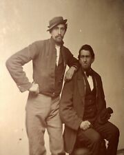 Excellent 1860s Tintype Photo Civil War Soldier & Seated Friend or Brother Nice picture