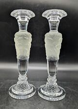 Set of Two Lead Crystal Etched Frosted Long Stem Athena Candlestick by Godinger picture