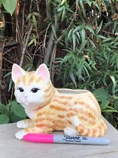 Vtg Ceramic Hand Painted Orange Tabby Cat Kitten Succulent Planter1980s picture
