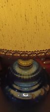 2 Vintage 1971 Blue Carnival Glass Lamps With Gold Ornate Triming For Sale  picture