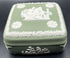 Vintage Wedgwood Lidded Box, Jasperware Trinket Box, Sage Green With White picture