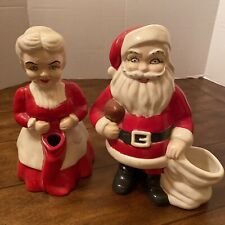 Vintage Mr and Mrs Santa Claus 1970's Ceramic Mold Figures Figurine Football A3 picture