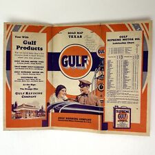 Antique Gulf Refining Company Road Map of Texas Supreme Motor Oil Petroleum 30s picture