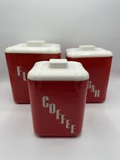 Vintage Red Lustro Ware Rona Plastic Flour Sugar Coffee Nesting Canister Set MCM picture