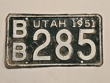 Utah 1951 License Plate # BB285-Vintage-Man Cave-Decor-Garage-Shop picture