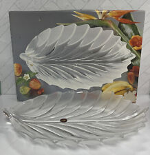 Walther Glas In Box Palm Frond Leaf Frost Edge Crystal 11.5” Glass. Dish Platter picture