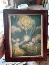Vintage Old Beautiful Painting Print Of Woman Dreaming Swapna Framed 10.5x9.5