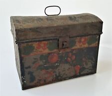 1800s antique TOLE PAINTED TIN BOX orig early paint lunch 7.5