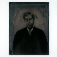 Full Plate Tintype Demonic Man c1870 Distressed Scratched Creepy Ghostly B288 picture