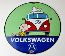 Vintage Volkswagen Sign - Snoopy VW Sales Automobile Gas Pump Porcelain Sign picture