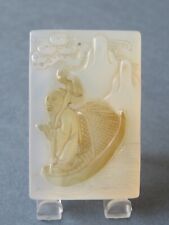 OLD CHINESE CARVED TRANSLUCENT  CIZHOU SCHOOL AGATE PENDANT PLAQUE - MAN IN BOAT picture