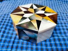 Unique Pattern Overlay Work Trinket Box Octagon White Marble Small Jewelry Box picture