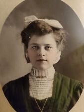 Antique Girl Photo Colored Tinted Glass Teen Woman Beautiful Portrait  picture