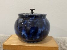 Vintage Antique English Aodian Blue Glazed Pottery Tobacco Jar Humidor picture