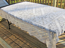 Antique Italian White Tablecloth/Bed Cover Modano Filet Net Darned Lace 80