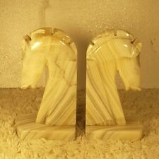 Vintage 1972 - 1981 Pair of Horse Head Bookends Hand Carved Marble Mexico Made picture