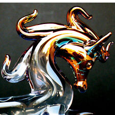Horse Prancing Stallion Figurine Hand Blown Glass Gold picture