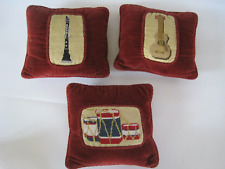 Music Pillows Guitar Drum Clarinet Orange Courdory Stitched Vintage Set 3 picture