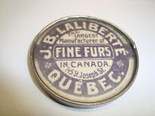 Circa 1890s J. B. Laliberte Fine Furs Pocket Mirror, Quebec, Canada picture