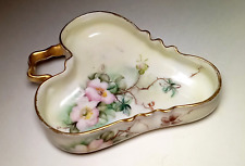 Theo Haviland Porcelaine Mousseline Pink Floral High Rim Gold Gilded Candy Dish picture