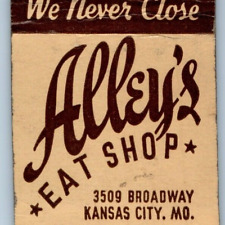 c1940s Kansas City, MO Alley's Eat Shop Matchbook Cover Waffle Restaurant C36 picture