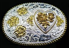 Heart Flowers Western Scroll Cowgirl Filigree Crumrine Vintage Belt Buckle picture