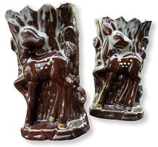 Vintage Mid-Century Dryden Fawn Deer Ceramic Planter Set - Brown and White Glaz picture
