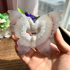 High Quality Natural Druzy Agate Butterfly Wing Hand Carving Crystal 185g picture
