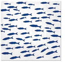 (2) Two Individual Decoupage Paper Napkins - White Blue Fish Sea Ocean Nautical picture