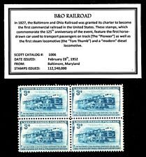 1952 - B&O RAILROAD -  Block of Four Vintage U.S. Postage Stamps picture