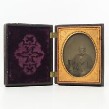 Antique Ambrotype Photograph 1/4 Plate Man w/ Wood Tool in Geometric Union Case picture