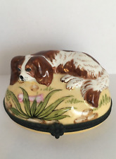 Limoges King Charles Spaniel Porcelain Ring Trinket Box Hand Painted France picture