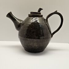 Vintage Clay Teapot with Lid Handmade Primative Style Green/Brown Molted Glaze picture