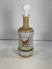 Antique Early 1900s Barber Bottle Hand-Painted Heron Bird Milk Glass Shaving picture