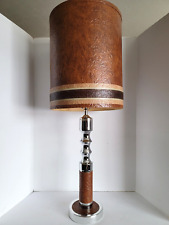 Vtg Mid Century Modern Chrome & Naugahyde Leather Table Lamp & Original Shade picture