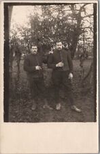 Vintage 1915 WWI Real Photo RPPC Postcard 2 Soldiers Smoking Cigarettes / Europe picture