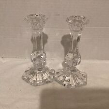 Pair 24% Pb0 Crystal Clear Brilliant Candle Sticks Made In Poland 5.5”. picture