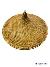Vintage 23 in. Asian Conical Hat Bamboo Straw Chinese Coolie Rice Paddy Farmer picture