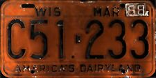 Vintage 1958 WISCONSIN License Plate AMERICA'S DAIRYLAND Man cave Craft birthday picture