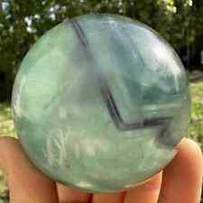 490g Natural Feather Fluorite Quartz Carved Sphere Crystal Ball Reiki Gem Decor  picture
