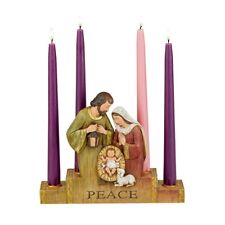 Christmas Advent Candle Holder Resin Holy Family Nativity With Lamb 9 1/2 In picture
