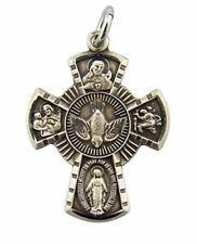 HMHInc Sterling Silver 4-Way Miraculous Scapular Medal Cross Pendant, 15/16 Inch picture