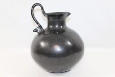 Vintage Native American Style Black Clay Pottery Large Pitcher Jug 10.75