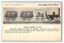 c1920s First Steam RR Train Rapid Transit, Greetings from Utica NY Postcard picture