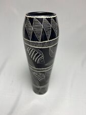 Vintage Handmade Black Ceramic African Vase Heavy Fish Leaf Motif Unsigned picture