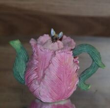 rose bud miniature teapot with lid 1990's dollhouse display flowers RARE EUC picture