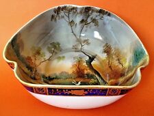 Noritake Tree In Meadow Bowl - Blue & Gold Moriage Rim - Triangle Shape - Japan picture