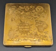 Vintage Hawaii Islands Map Brass Gold Tone Makeup Powder Compact Mirror 3.25