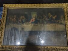 Antique Jesus Christ Lord LAST SUPPER Litho Lithograph Framed Picture picture