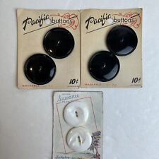 Vintage Large Buttons on Cards Pearl Black USA Los Angeles picture